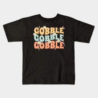 Gobble Gobble Retro Groovy Thanksgiving Turkey Kids T-Shirt